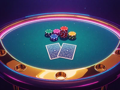 St&oacute;ł do blackjacka z zakrytymi kartami i żetonami w neonowym świetle - blackjack live w Wyns